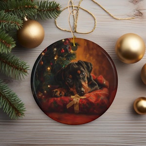 Doberman Holiday Ornament #1 | Best Puppy Friends | Sweet Christmas Doberman Ceramic Ornament | Puppy Love Ornament | Can Be Personalized