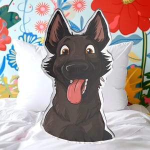 Dummes belgisches Malinois-förmiges Kissen | Doof Cartoon Hund Plüsch | Lustige K9 Meme Dekor | Derpy Malinois Liebhaber Geschenk | 4 Größen erhältlich