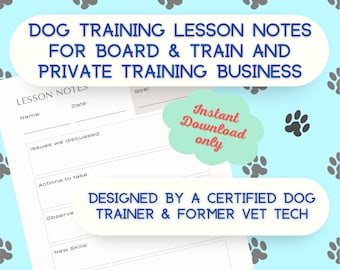 Dog Training Lesson Notes Homework Form for Group/Private Dog Trainers Printable PDF INSTANT Digital Download Made by Pro DogTrainer+VetTech