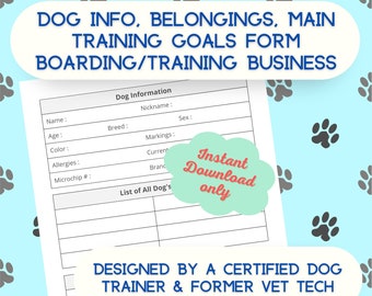 Board and Train Dog Info, Habtigkeiten, Trainingsziele Hundetrainer Druckbare PDF SOFORTIGER digitaler Download Made von Pro Dog Trainer & VetTech