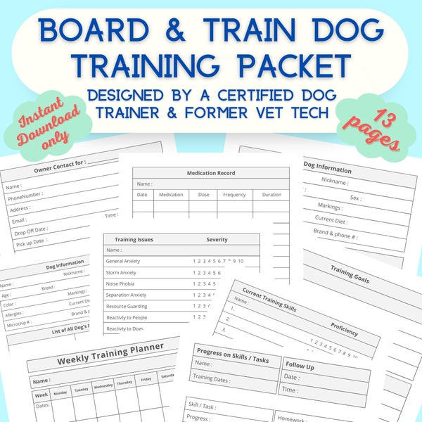 Board and Train Dog Training Planner, Go-Home Forms + More Printable PDF INSTANT Digital Download Made by Professional Dog Trainer & VetTech