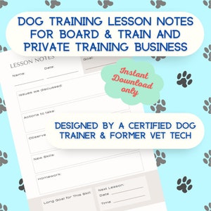 Dog Training Lesson Notes Homework Form for Group/Private Dog Trainers Printable PDF INSTANT Digital Download Made by Pro DogTrainer+VetTech