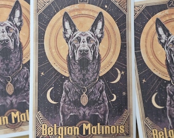 Belgian Malinois Tarot Style Sticker /Belgian Malinois Art / Malinois Mom Gift / Malinois Lover Gift / Maligator /Malinois Breeder