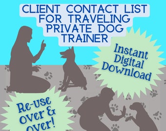 Client Contact List for Traveling Private Dog Trainer, Printable PDF INSTANT Digital Download Made by Professional Dog Trainer & Vet Tech