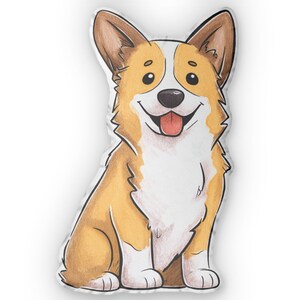 Sitzendes hübsches Corgis Kissen | Entzückende Pembroke Corgis Plüsch | Süsser Cartoon Hunde Dekor (4 Grössen) | Auf Bestellung Haustier Liebhaber Geschenk