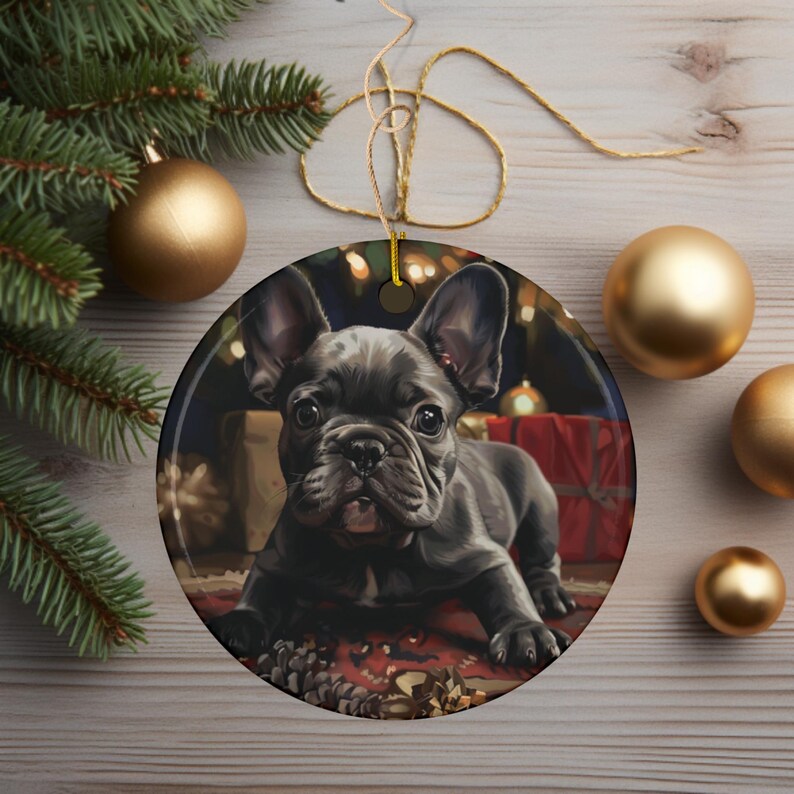 French Bulldog Holiday Ornament 5 puppy Friends Sweet Christmas