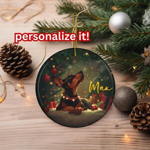 Doberman Holiday Ornament #2 | Best Puppy Friends | Sweet Christmas Doberman Ceramic Ornament | Puppy Love Ornament | Can Be Personalized