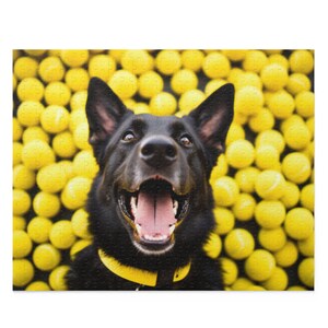 Black German Shepherd Jigsaw Puzzle - Ball Is Life - German Shepherd Surrounded By Tennis Balls 500pcs image 2