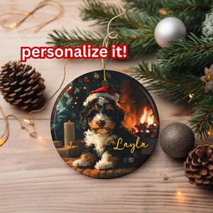 Bernadoodle Holiday Ornament | Best Friends | Sweet Christmas Bernadoodle Ceramic Ornament | Puppy Love Ornament | Personalization Available