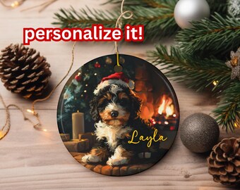 Bernadoodle Holiday Ornament | Best Friends | Sweet Christmas Bernadoodle Ceramic Ornament | Puppy Love Ornament | Personalization Available