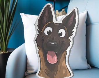 Overjoyed Belgian Malinois Shaped Pillow | Happy to See You! Excited Dog Decor | Enthusiastic Malinois Lover Gift | 4 Sizes Available