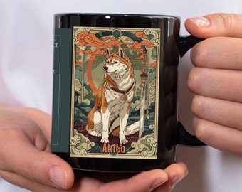 Akita Mug / Tarot Style "The Strong and Silent Type" Coffee Cup, Coffee Mug / Funny Akita Dog Gift / Akita Mom /Akita Dad
