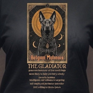 Belgian Malinois Tarot Style Breed Profile T-Shirt/Belgian Malinois Art/Malinois Mom Gift/Malinois Lover Gift/Maligator/Malinois Breeder