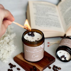Café, Bougie artisanale parfumée et décorée à la cire de soja naturelle
