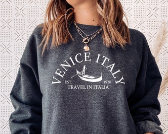 Hoodie Sweater Sweatshirt Vintage Inspired Venice Italy Travel Italia Embroidered Crewneck