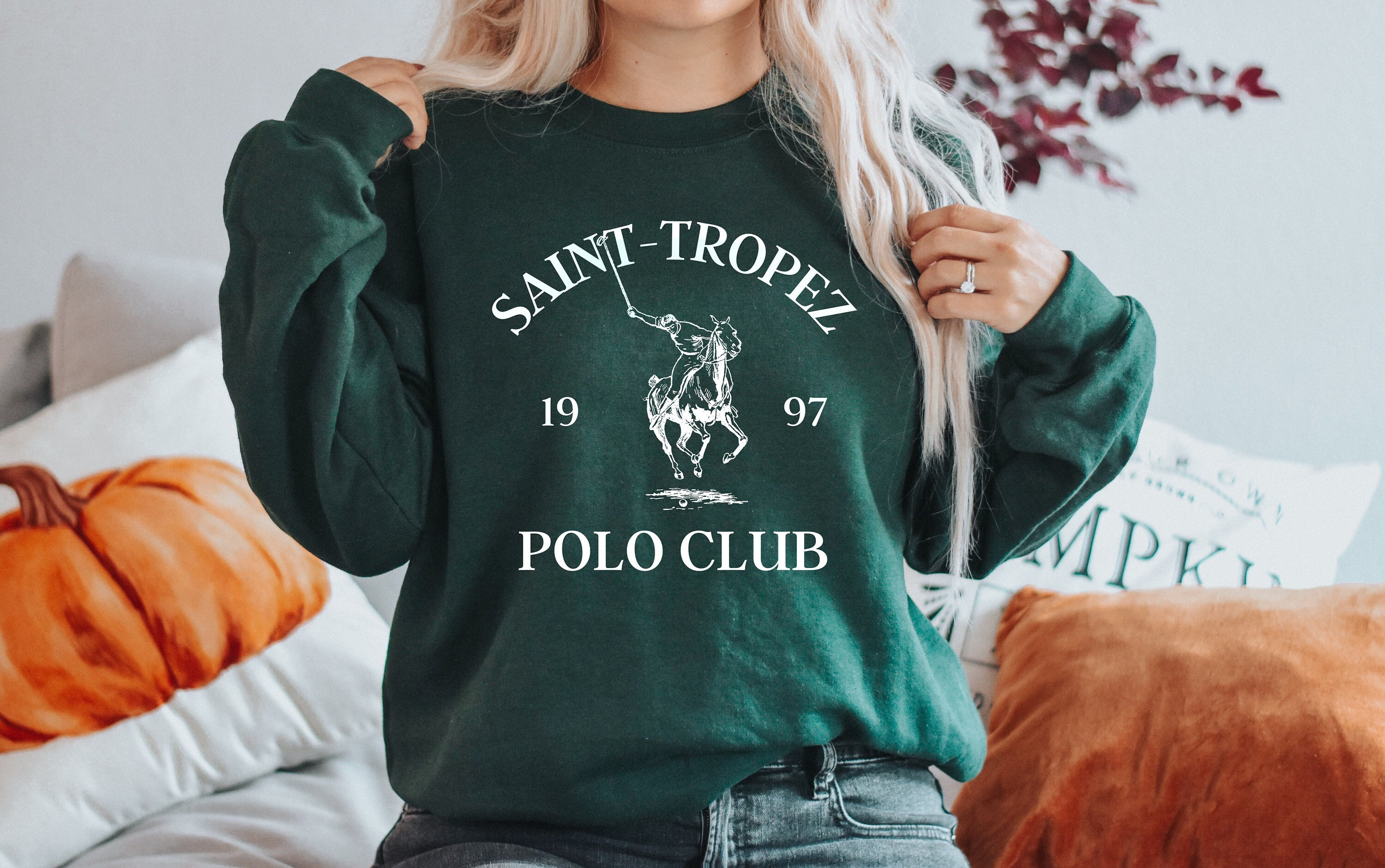 Pastel-green organic sweatshirt with front print – Polo Club Europe