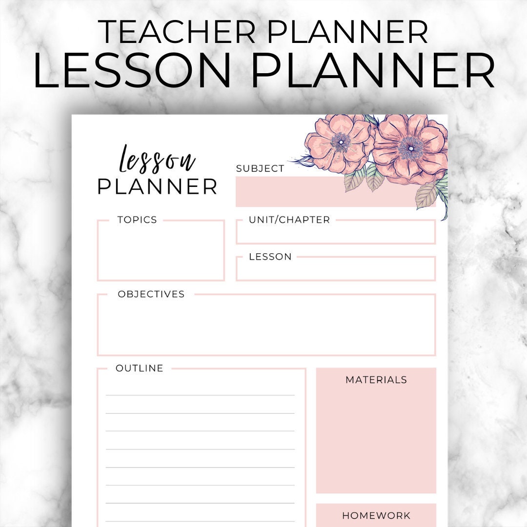 Blush Floral Printable Lesson Planner Template for Teacher Etsy