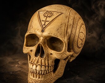 Arcane Runic Skull Sculpture | Gothic Fantasy Decor | Engraved Bone Effect Skull | Dark Academia Ornament - Bob!