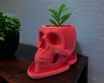 8-Bit Pixel Skull Planter