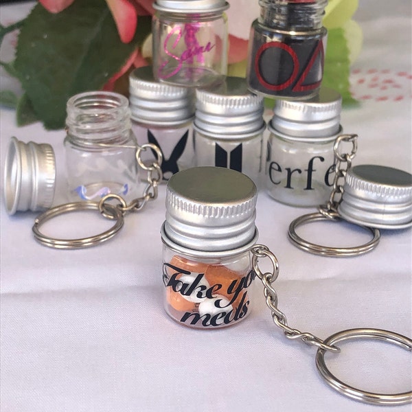 Tiny miniature bottle jar keychain cute | personalized name custom