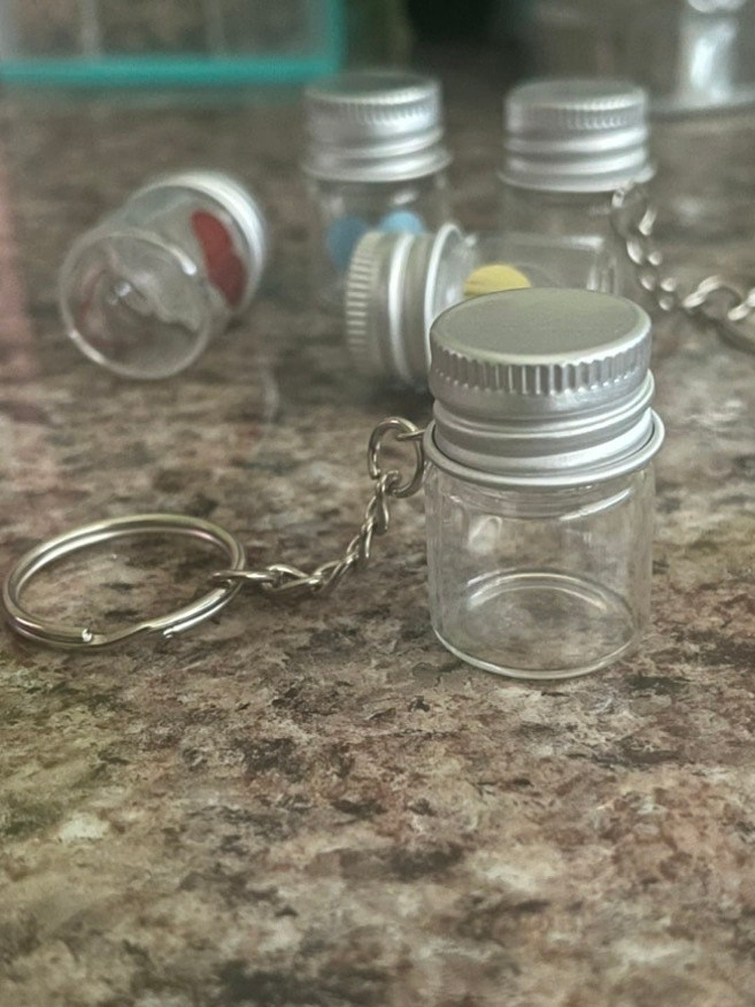 Tiny BLANK Bottle Jar Keychain for Emergencies, Pill Holder, Seasonings