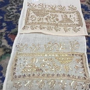 Tejido bordado en plata antigua / Tejidos otomanos antiguos hechos a mano / Bordado antiguo para decoración del hogar, regalos