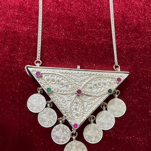 Special handgjort halsband i silver, Hamayl original ottoman, 2 krus, 1 krus, 75 silkeskedja