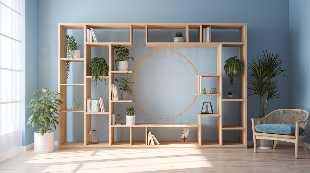 Zoom Virtual Background Blue Circle Bookcase Professional Etsy