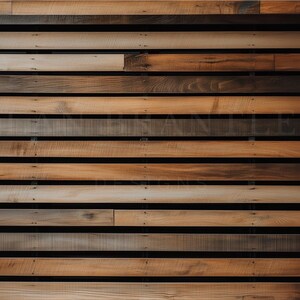Może przedstawiać: Ściana wykonana z poziomych drewnianych desek, każda deska ma inny odcień brązu, tworząc rustykalny i naturalny wygląd.