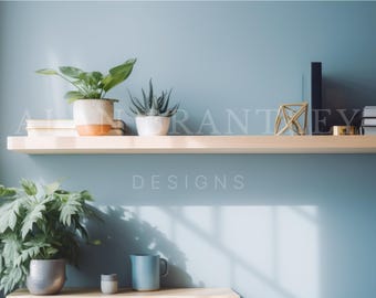 Home Office Zoom Background | Light Blue Minimalist Bookcase | Luxury Decor