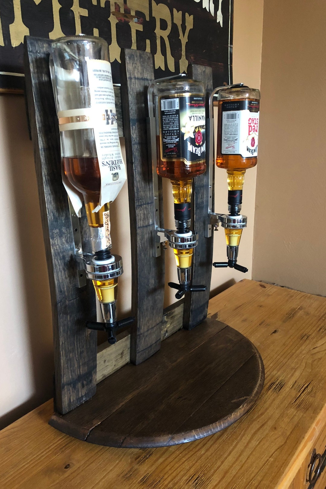 Bourbon Barrel Wall Mounted Liquor Dispenser Etsy