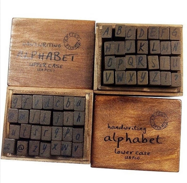 Alphabet Stamps Number Stamps Vintage Look Wooden Set Craft Supplies