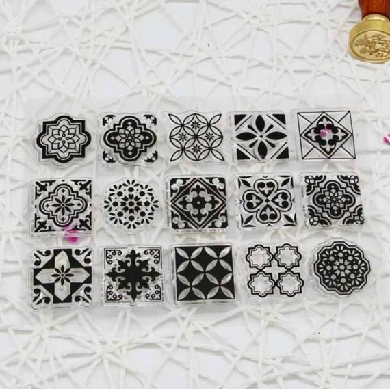 Retro Tile Stamp Set 15 Silicone Stamps Craft Supplies Scrapbook Stamps  Jewellery Making Supplies Card Making Stamps Collage 