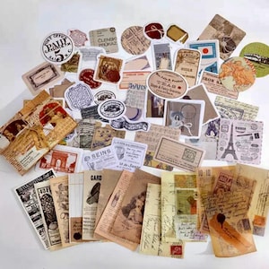 Pode incluir: Uma cole&ccedil;&atilde;o de adesivos de estilo vintage com v&aacute;rios designs, incluindo um mapa, um trem, um rel&oacute;gio e um pr&eacute;dio. Os adesivos s&atilde;o impressos em papel marrom com um visual envelhecido. Os adesivos s&atilde;o perfeitos para adicionar um toque de charme vintage &agrave;s suas manualidades, di&aacute;rios e outros projetos.