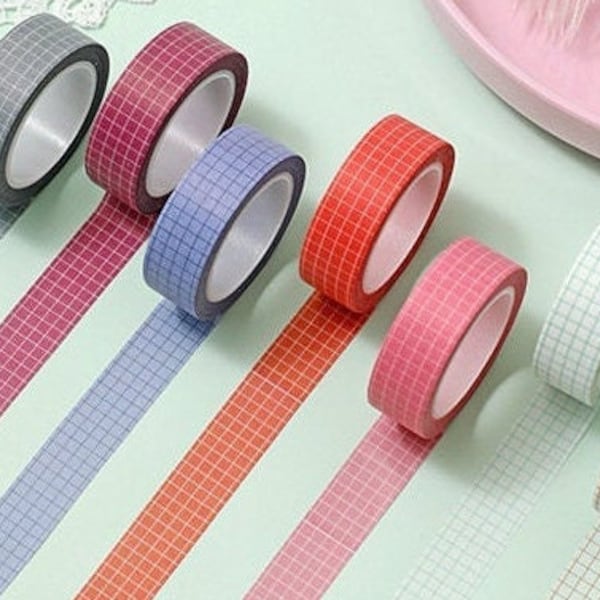 Grid Tape - 10m Geometric Washi Tape - Lined Washi Tape - Coloured Masking Tape - Scrapbook Supplies - School Supplies - Bujo Tape