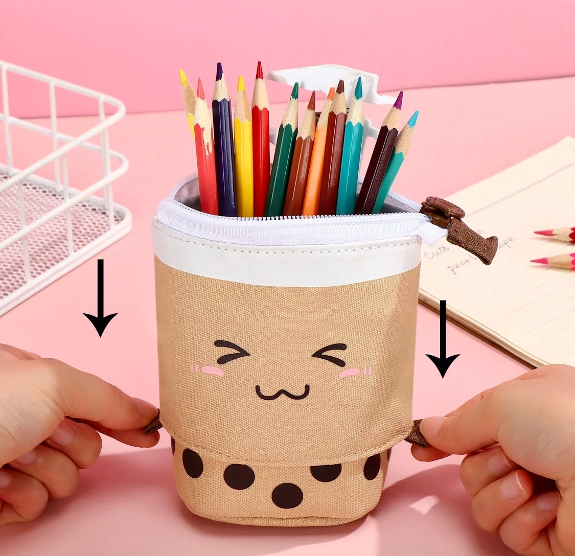 Angoo Trousse à crayons double face en toile pour crayons et macarons