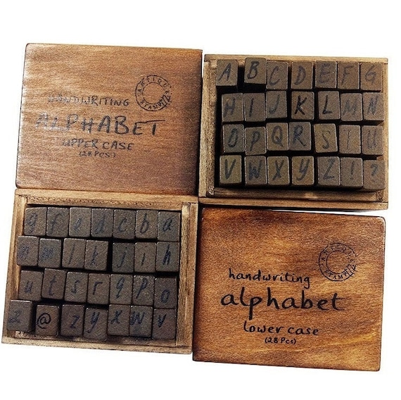 Handwriting Alphabet Stamp Set Letter Stamps in Box Wooden Letter