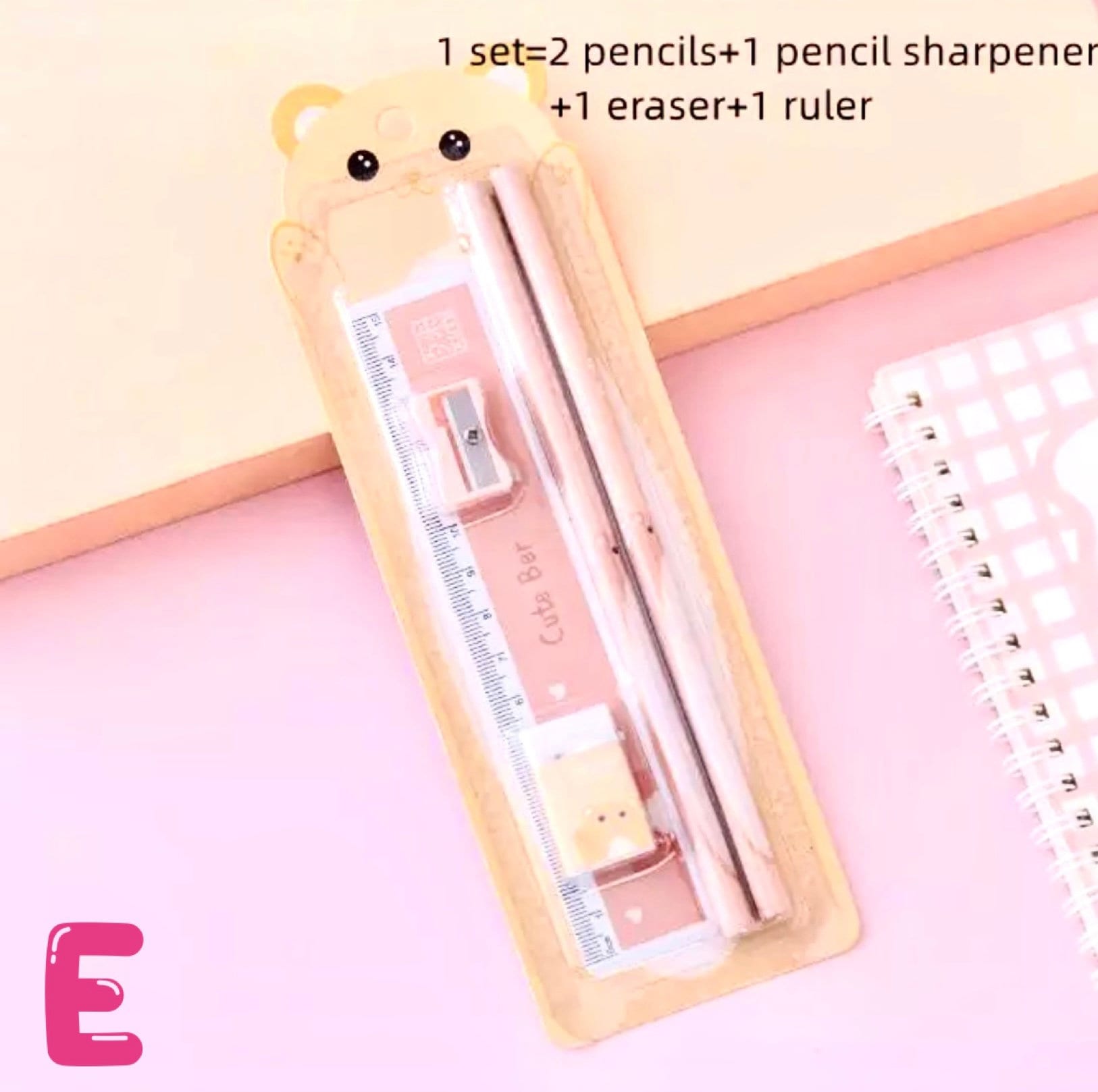 WHYCNJL Set di Cancelleria a Forma di Zampa di Gatto, 4 Pezzi, Temperamatite Kawaii, Cancellino Retrattile, Nastro Correttivo, Righello,Set di Cancelleria per Studenti