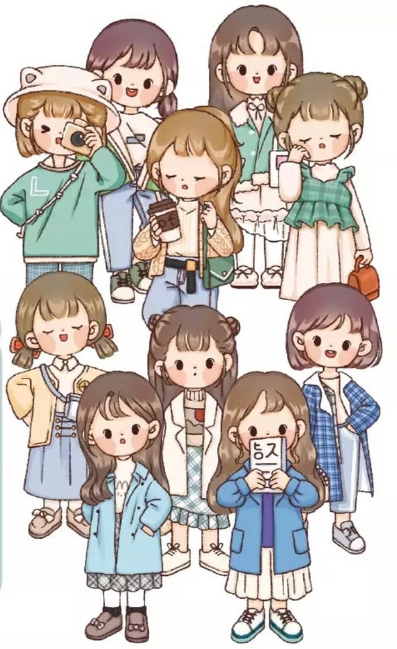 Cute Anime Girl 4 Large Vinyl Stickers Kawaii