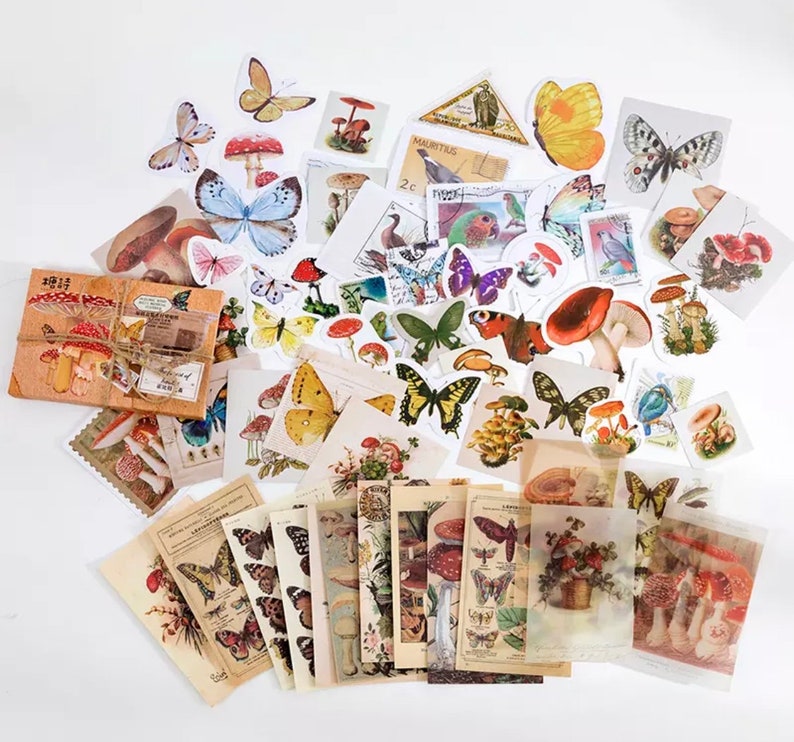 Scrapbooking Bundle 6 DIFFERENT THEMES Junk Journal Set Scrapbook Supplies Creative Journaling Craft Supplies Scrapbook Set Mushrooms Butterfly