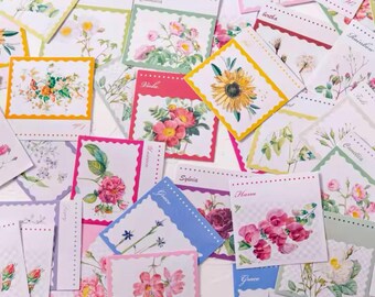 46 Floral Stamp Stickers - Craft Supplies - Flower Stickers - Botanical Stickers - Scrapbook Supplies - Card Embellishments - Decorative