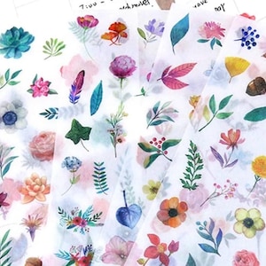 Natuurstickerset - 6 Washi-stickervellen - benodigdheden voor het maken van kaarten - benodigdheden voor het maken van kaarten - bloemenstickers - benodigdheden voor scrapbooking - knutselen