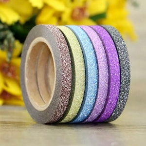 Glitter Washi Tape Set - Plakboekbenodigdheden - Esthetische Washi Tape Set - Tijdschriftbenodigdheden - Slanke Washi Tape Set - Creatieve benodigdheden voor tijdschriften