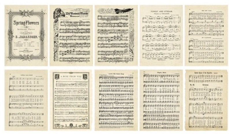 Vintage Book Themed Paper - Scrapbook Supplies - Craft Supplies - Creative Journalling Paper - Decorative Paper - Collage Supplies Seaside Music