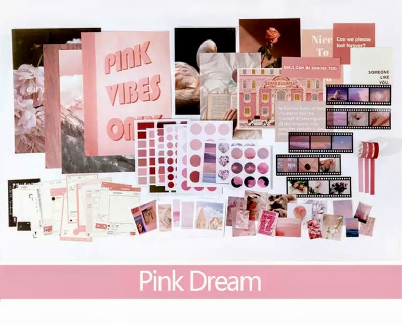Lot de scrapbooking QUATRE THÈMES DE COULEUR kit de démarrage de journal esthétique pack de collage mural éphémères de journal thérapeutique journal indésirable Pink Dream