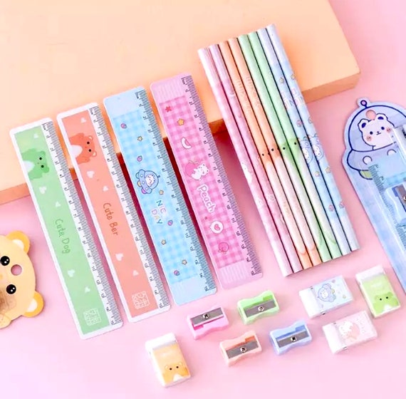 Kawaii Papeterie Set Crayon Kawaii, Gomme, Taille-pièce, Règle