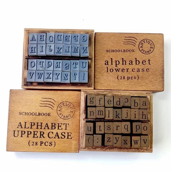 Sellos del alfabeto, 70 piezas de sellos de goma de madera vintage, letras  del alfabeto, combinación de letras del alfabeto, diario, letras de boda