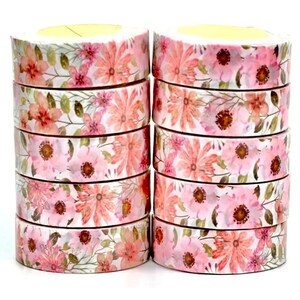 Rosa Blumen Washi Tape - 15 mm x 10 m - Scrapbook Papier - Bastelband - Kartenherstellung - Penpal Zubehör - Buntes Masking Tape