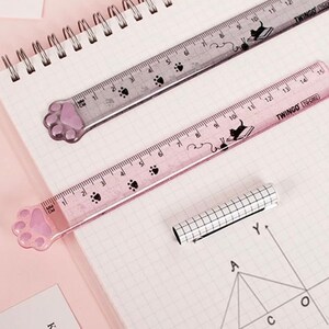 Pink Grey Ruler Cat Paw Glitter Ruler - Student Supplies - Kawaii Stationery - Teacher ...