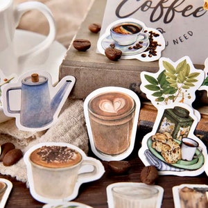 Koffiestickerset - dagboekbenodigdheden - plakboekbenodigdheden - knutselstickers - stickers kaarten maken - decoratieve stickers - plannerstickers